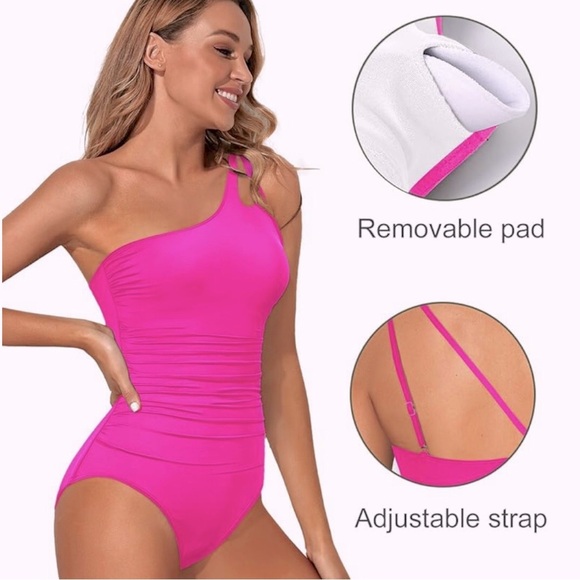 Holipick One Shoulder Tummy Control Modest Coverage Keyhole One Piece Swimsuit - Picture 2 of 13